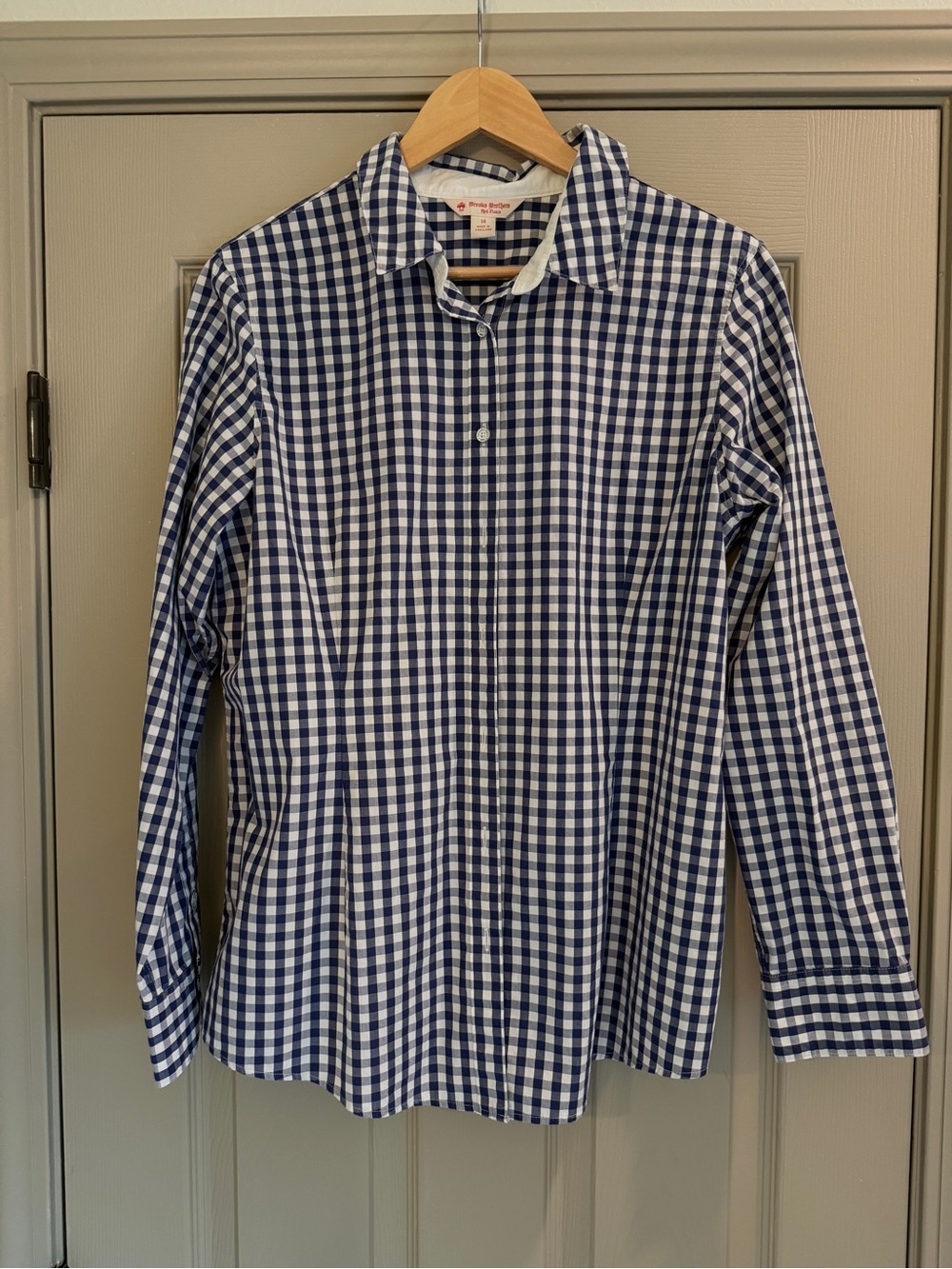 Brooks Brothers Navy and White Gingham Button-Front Blouse